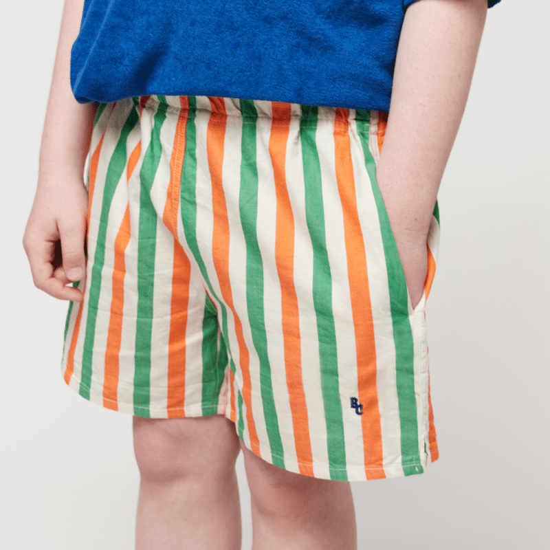bobo choses stribede shorts orange og grønne vertikale striber