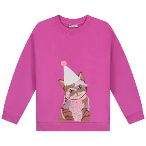 daily brat sweatshirt med broderet kat i pink