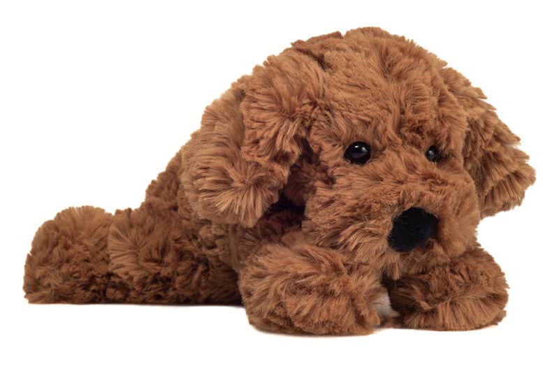 Teddy Hermann liggende hund 20 cm mørk brun