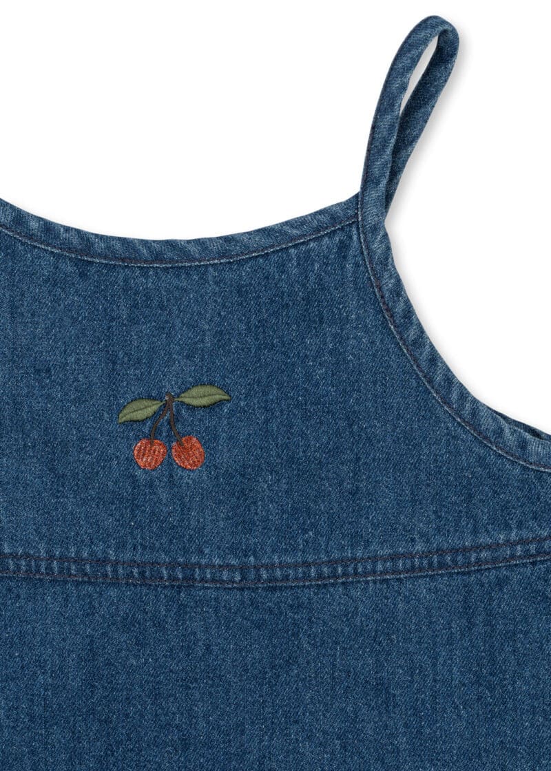 Konges Sløjd magot denim kjole med cherry broderi